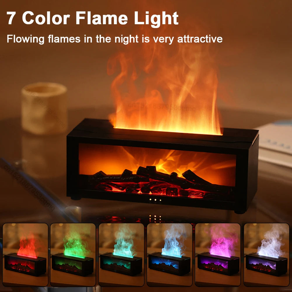 Flame Aromatherapy Essential Oil Diffuser – 3D Fireplace Humidifier with Colorful LED Mist