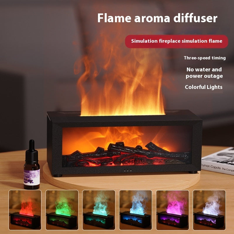 Flame Aromatherapy Essential Oil Diffuser – 3D Fireplace Humidifier with Colorful LED Mist