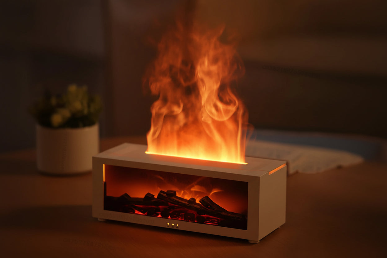 Flame Aromatherapy Essential Oil Diffuser – 3D Fireplace Humidifier with Colorful LED Mist