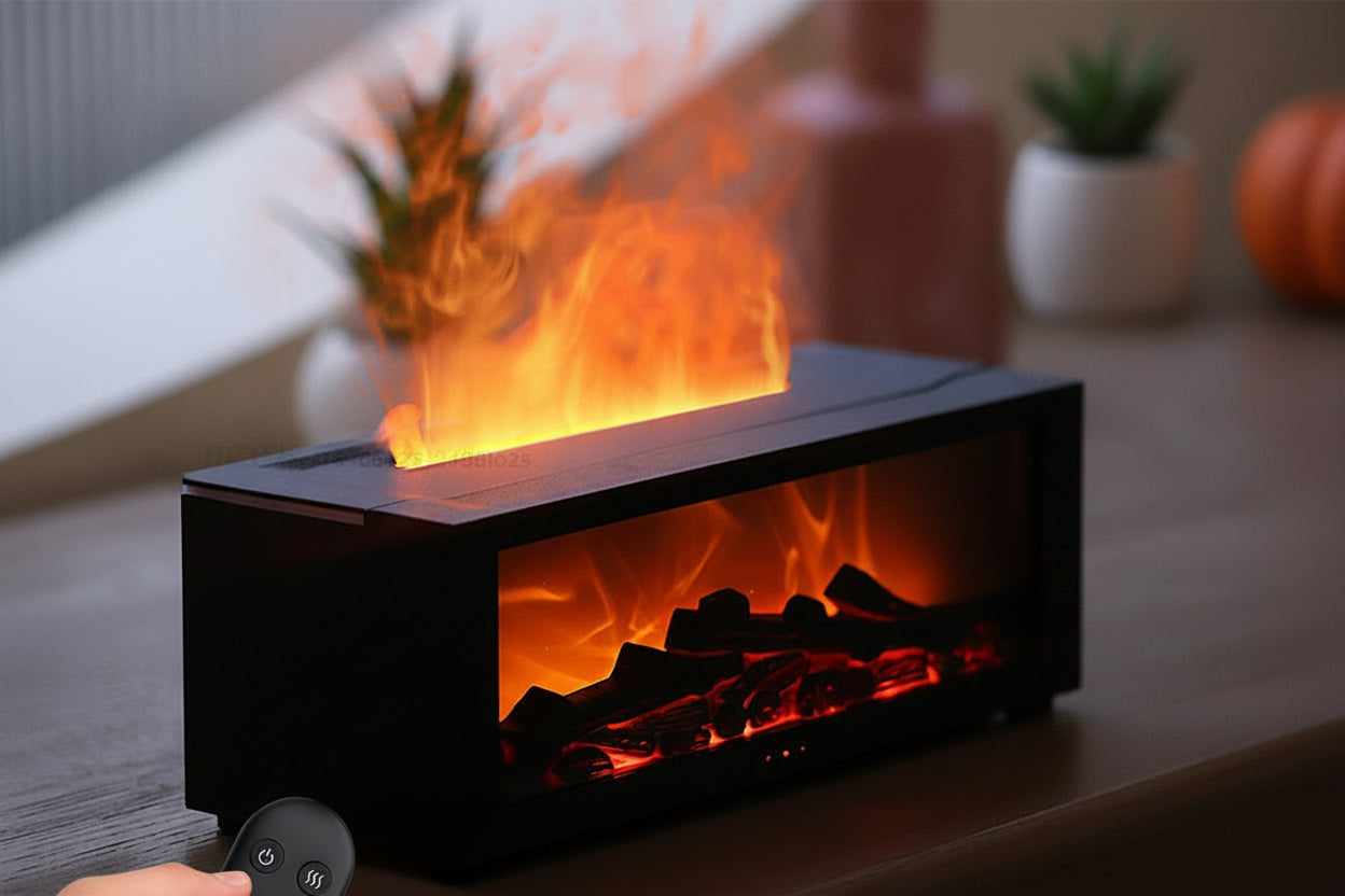 Flame Aromatherapy Essential Oil Diffuser – 3D Fireplace Humidifier with Colorful LED Mist