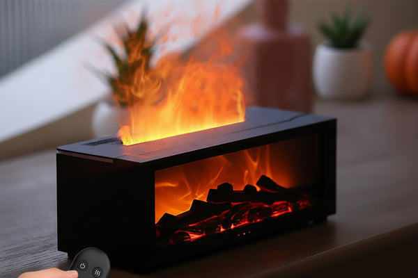 Flame Aromatherapy Essential Oil Diffuser – 3D Fireplace Humidifier with Colorful LED Mist