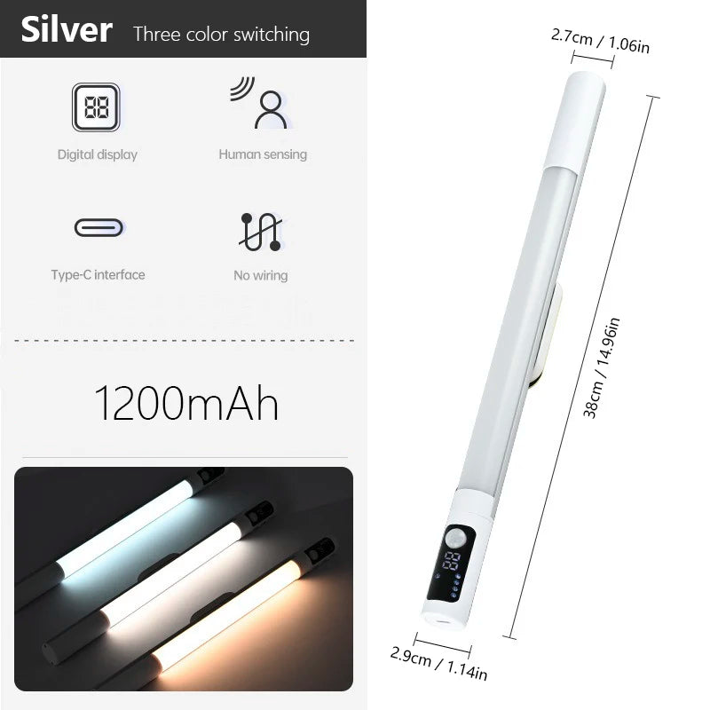 LED Under Cabinet Lights Digital Display Motion Sensor Light USB Rechargeable Magnetic Counter Lights for Kitchen Bookcases