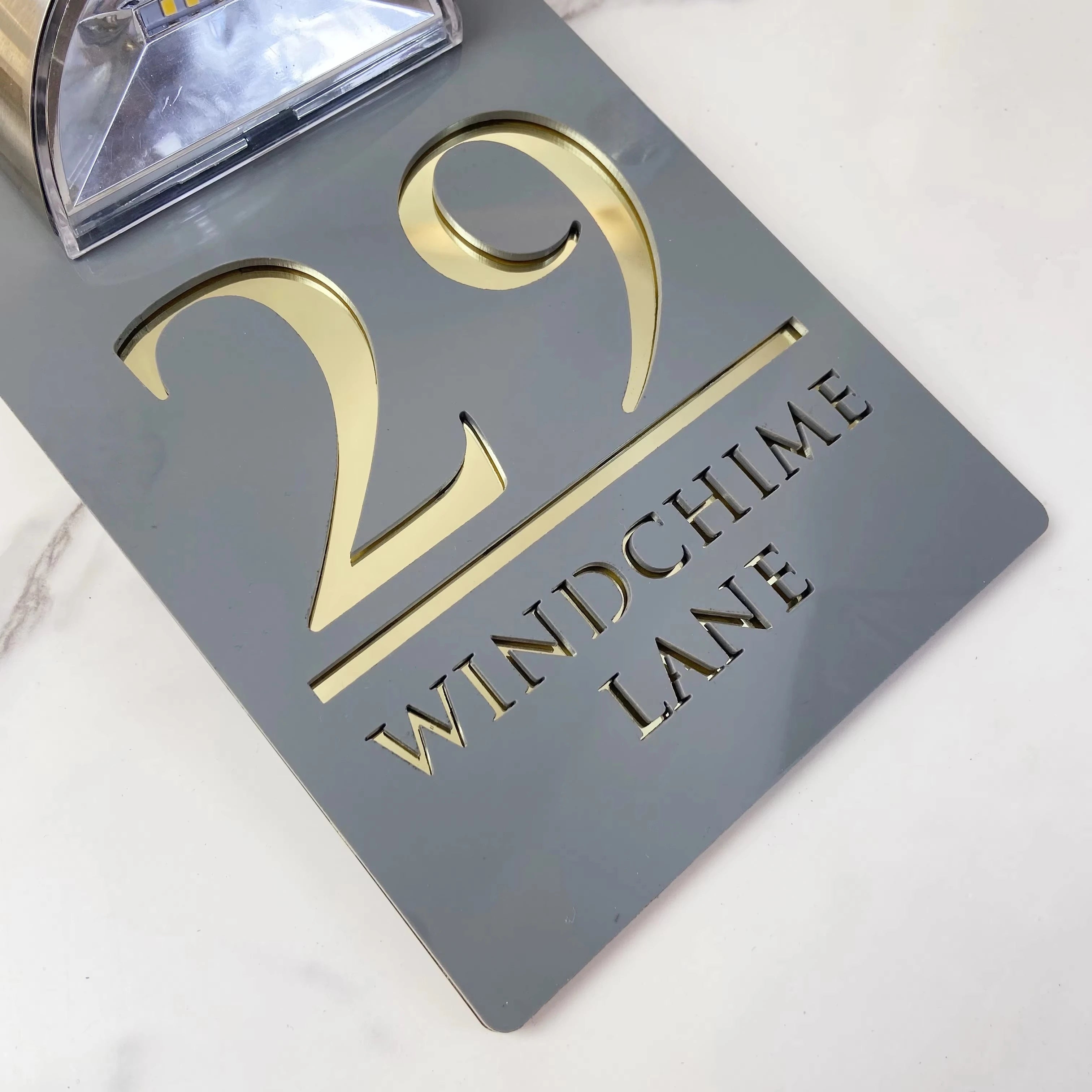 Personalized Solar LED House Number Sign, Custom Acrylic Lighted Address Plaque with Family Name, Outdoor Door & Wall Decor