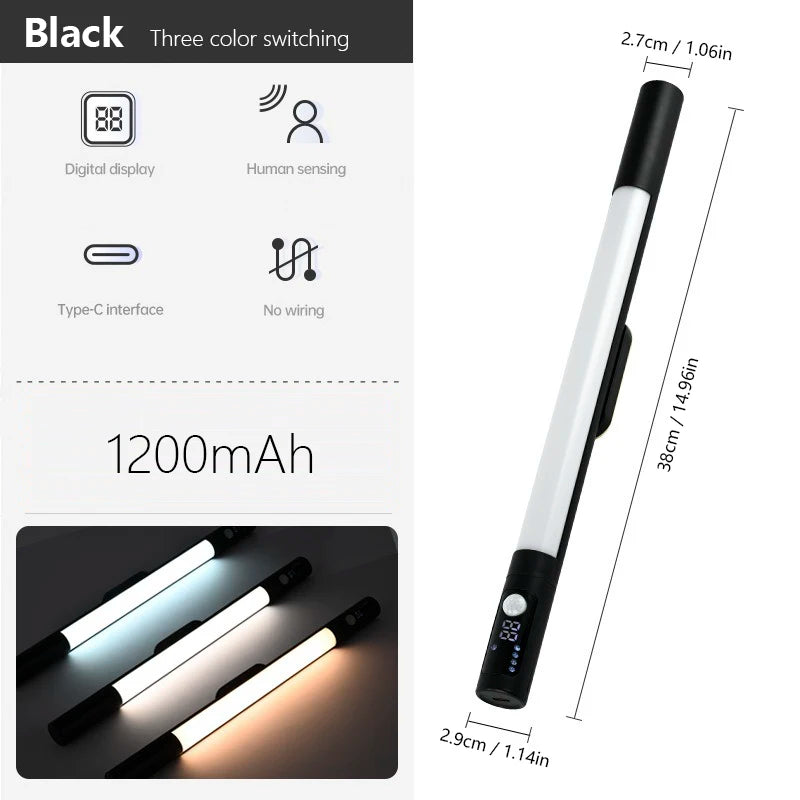 LED Under Cabinet Lights Digital Display Motion Sensor Light USB Rechargeable Magnetic Counter Lights for Kitchen Bookcases