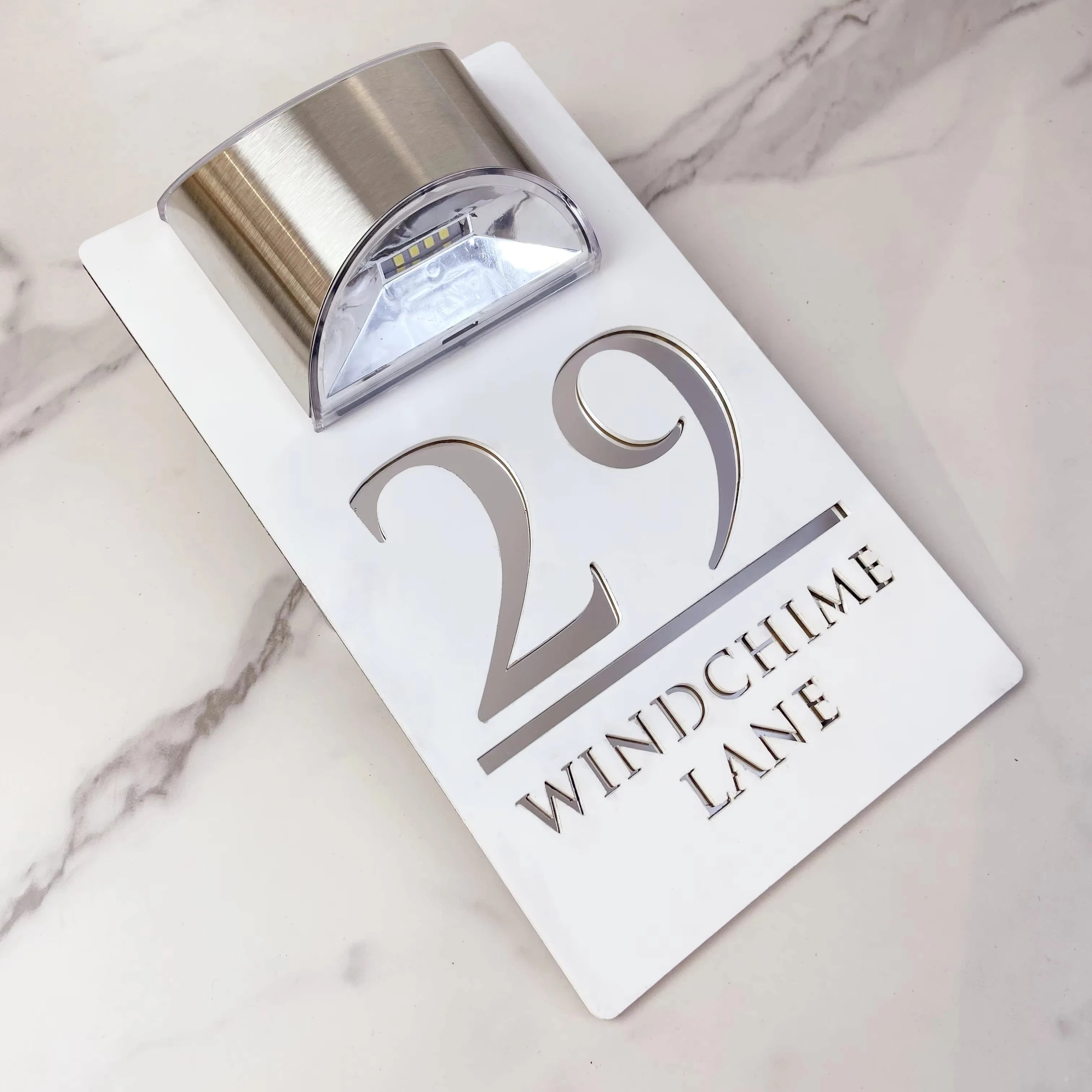 Personalized Solar LED House Number Sign, Custom Acrylic Lighted Address Plaque with Family Name, Outdoor Door & Wall Decor