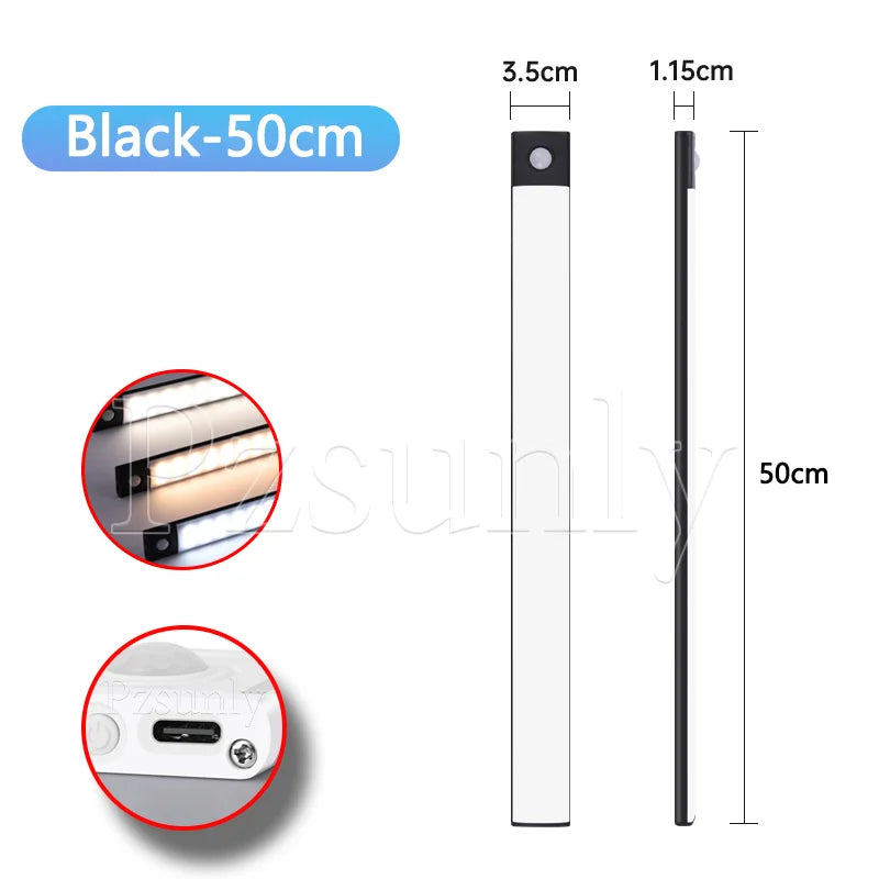 LED Bar Light Motion Sensor USB Rechargeable Led Night Light for Kitchen Wardrobe Cabinet Lighting 30cm/40cm/50cm Cabinet Light