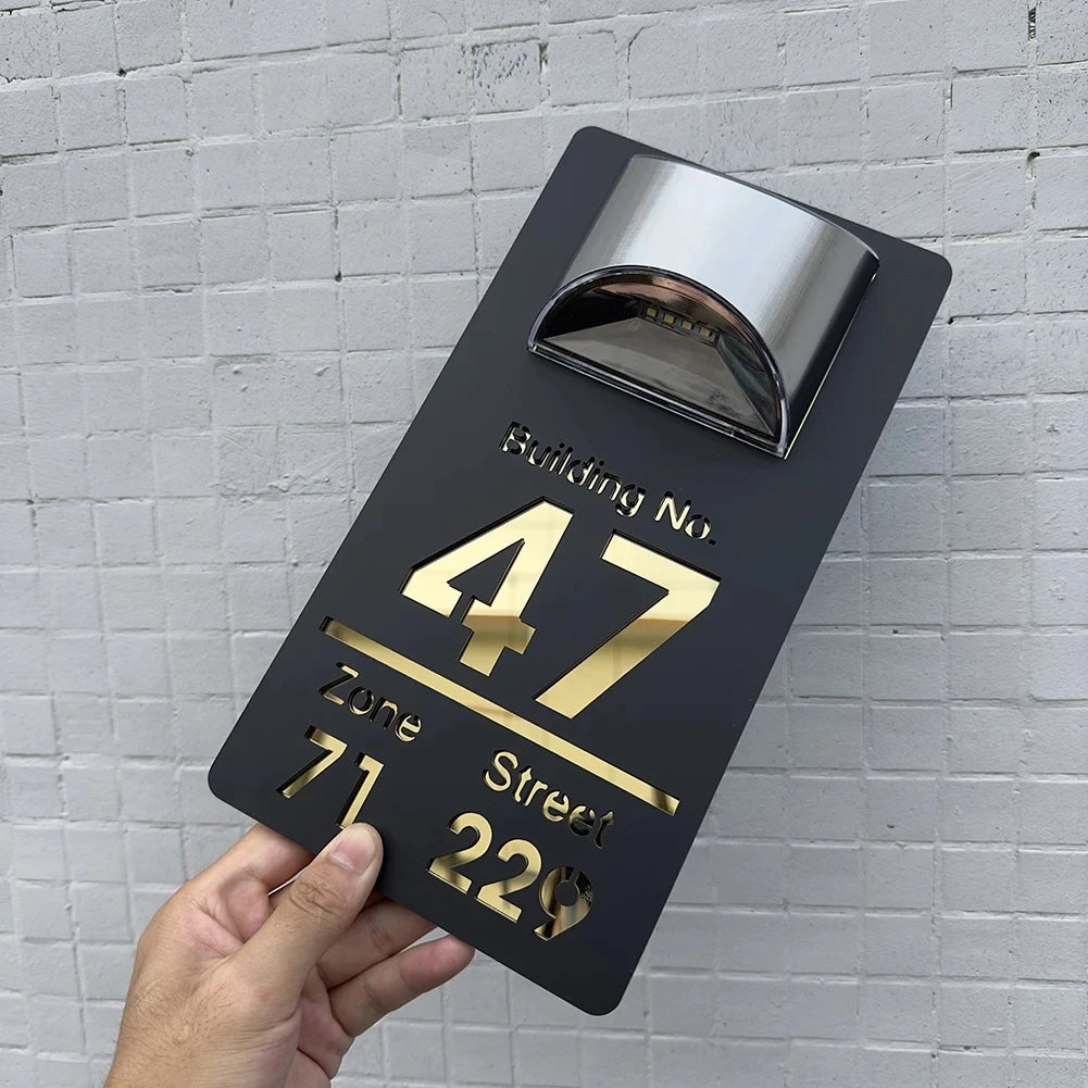 Personalized Solar LED House Number Sign, Custom Acrylic Lighted Address Plaque with Family Name, Outdoor Door & Wall Decor