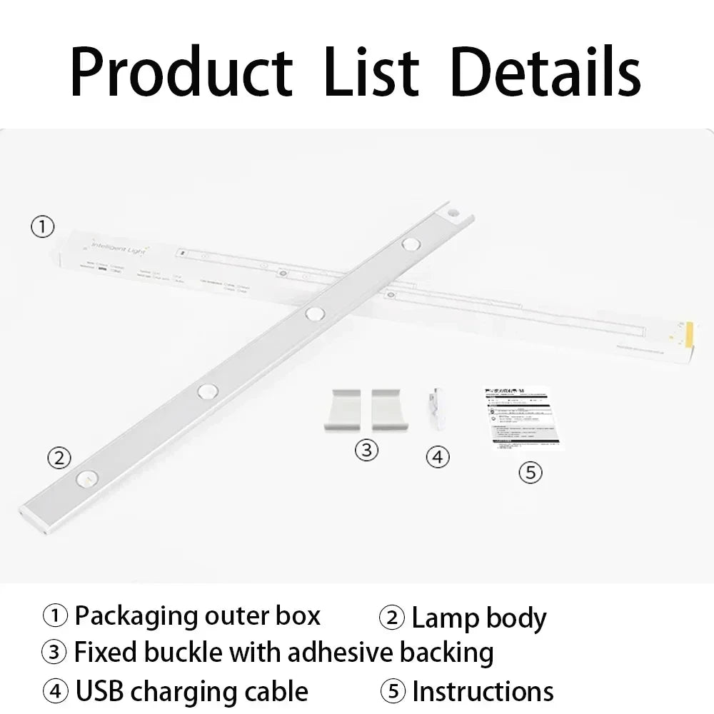 LED Kitchen Under Cabinet Light USB Rechargeable Motion Sensor Bar Light For Kitchen Bedroom Wardrobe 20/30/40/50cm Night Light