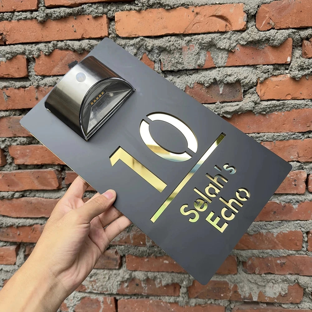 Personalized Solar LED House Number Sign, Custom Acrylic Lighted Address Plaque with Family Name, Outdoor Door & Wall Decor