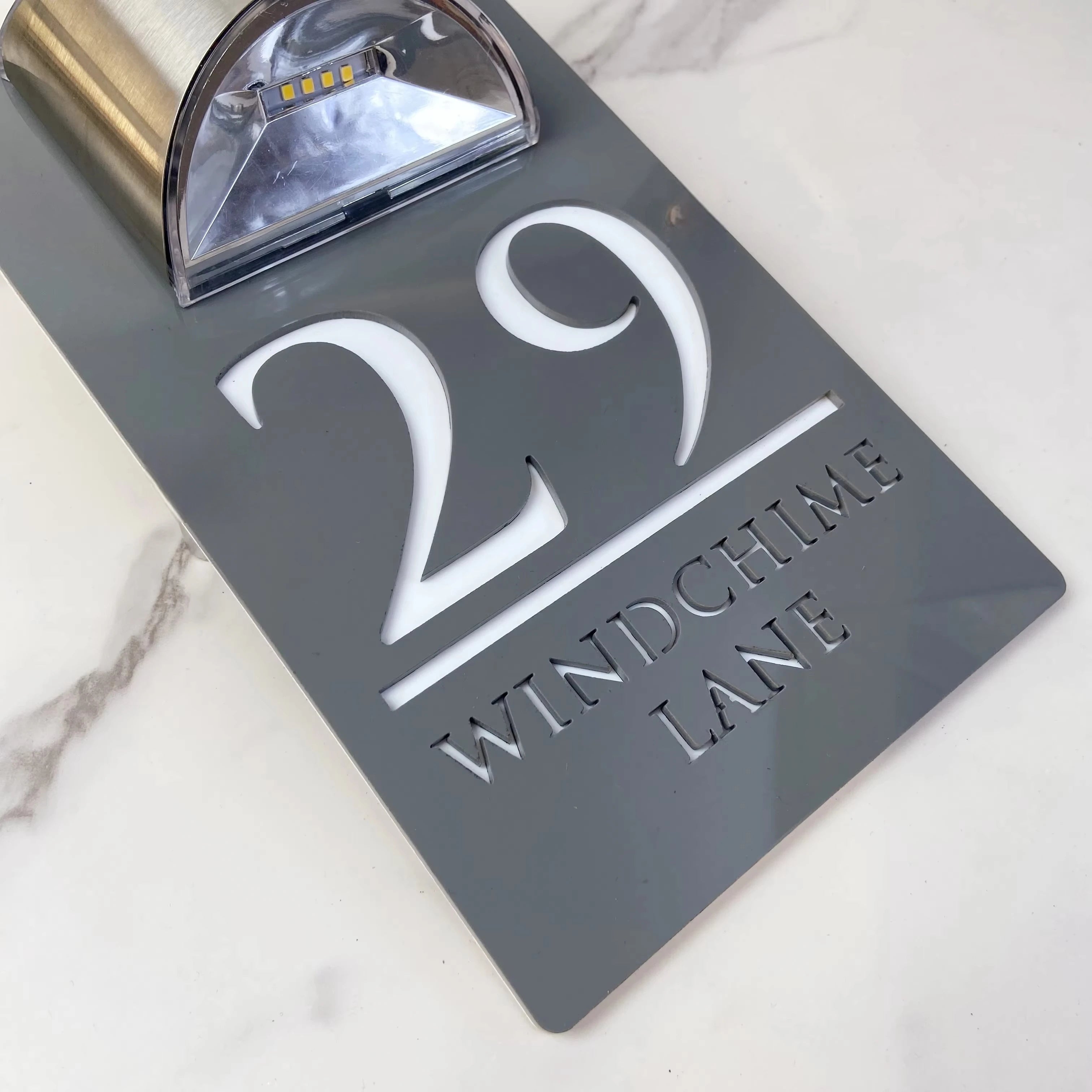 Personalized Solar LED House Number Sign, Custom Acrylic Lighted Address Plaque with Family Name, Outdoor Door & Wall Decor