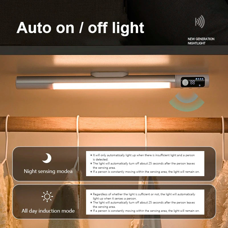 LED Under Cabinet Lights Digital Display Motion Sensor Light USB Rechargeable Magnetic Counter Lights for Kitchen Bookcases