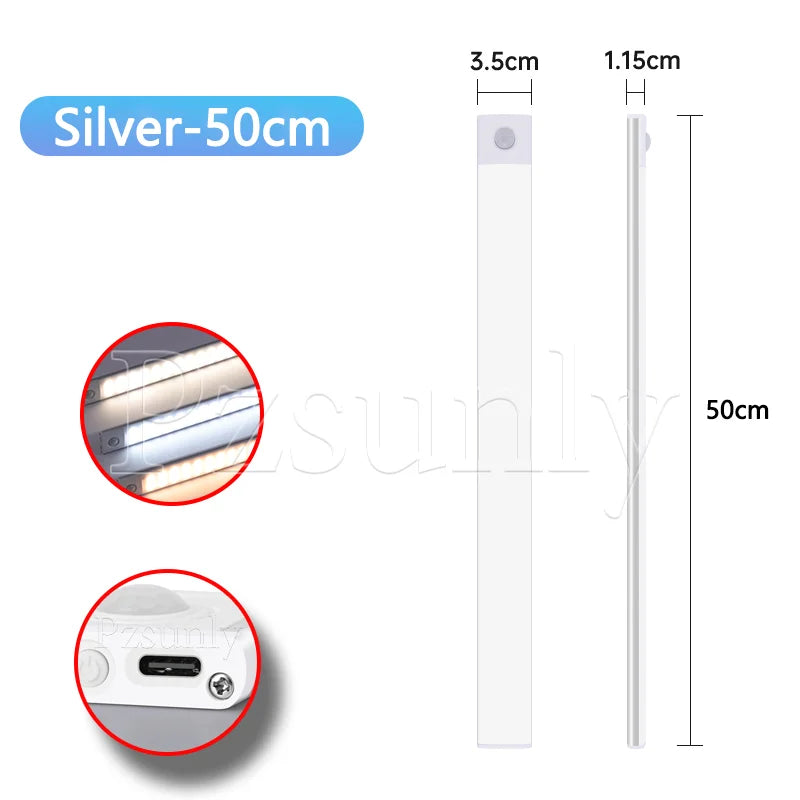 LED Bar Light Motion Sensor USB Rechargeable Led Night Light for Kitchen Wardrobe Cabinet Lighting 30cm/40cm/50cm Cabinet Light