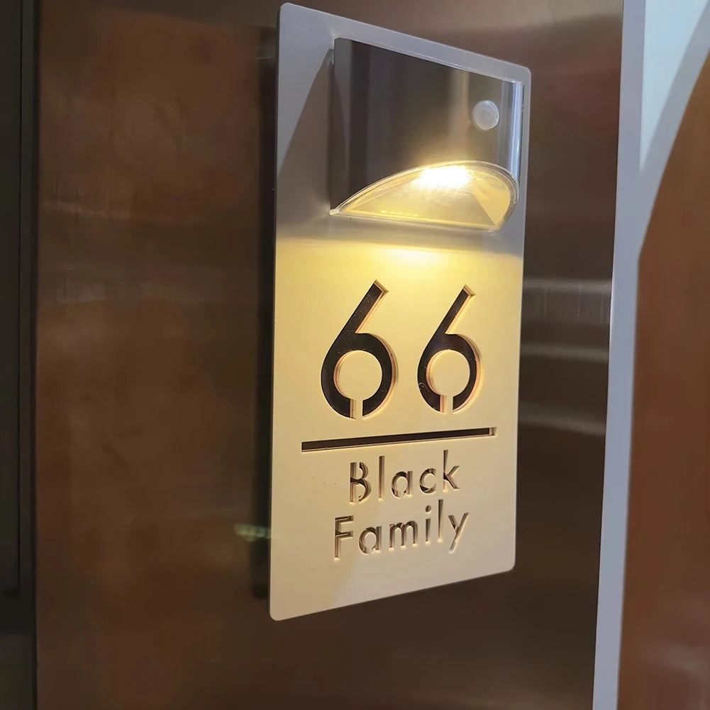 Personalized Solar LED House Number Sign, Custom Acrylic Lighted Address Plaque with Family Name, Outdoor Door & Wall Decor