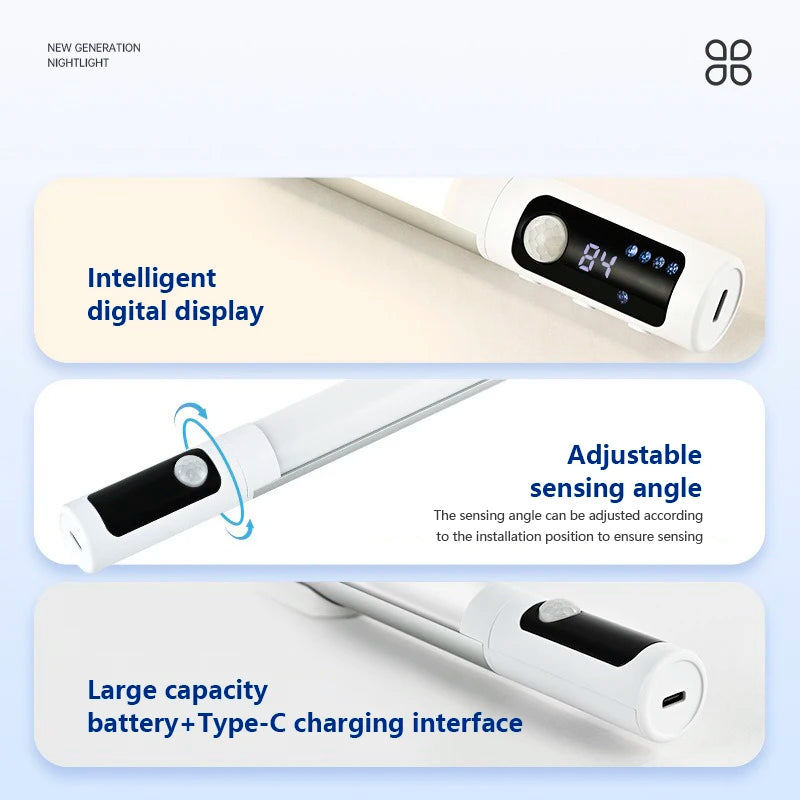 LED Under Cabinet Lights Digital Display Motion Sensor Light USB Rechargeable Magnetic Counter Lights for Kitchen Bookcases